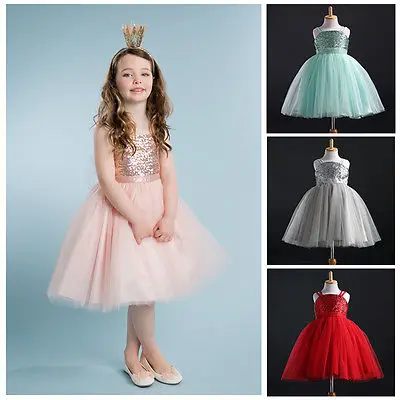 2020 Детские вечерние платья без рукавов с блестками для маленьких девочек красные