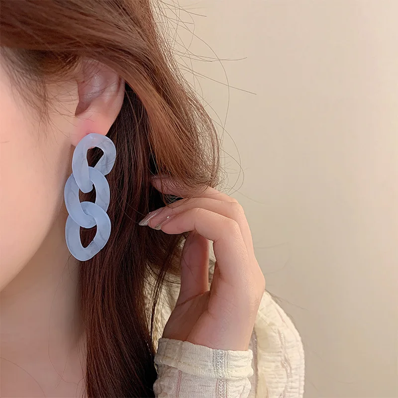 

2021 New Fashion Korean Frosted Chain Earrings for Women Exaggerated Personality and Simple Temperament Tassel Earrings Female