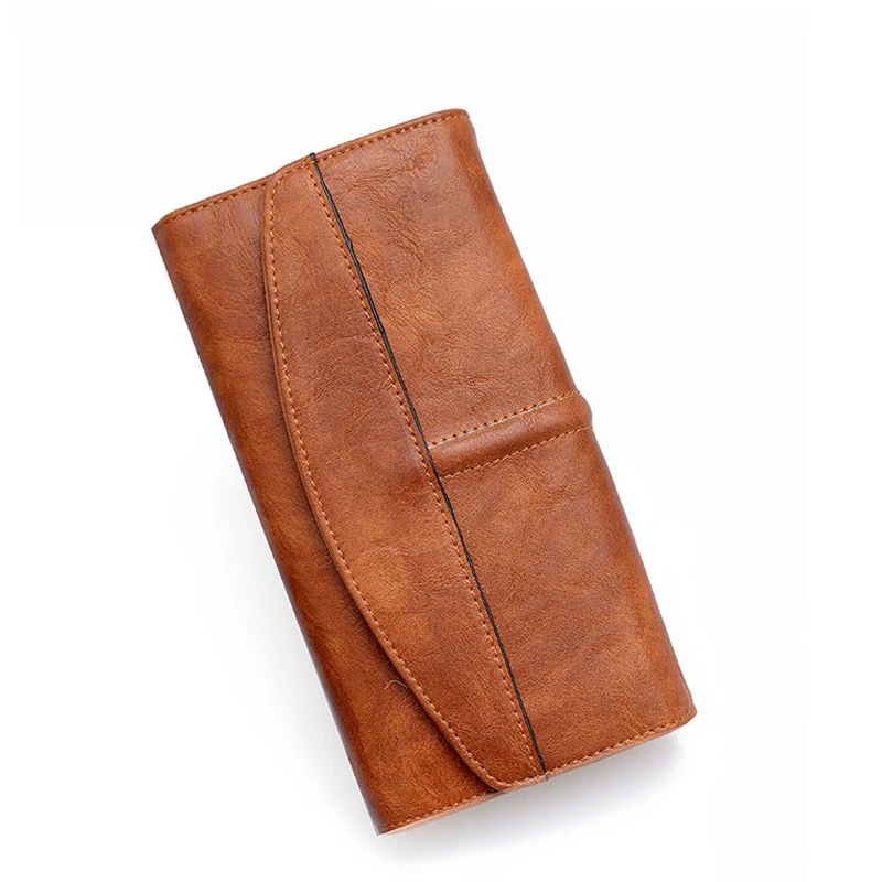 

Винтажный кошелек тройного сложения, Женский Длинный кошелек из искусственной кожи, женский клатч, кошелек с застежкой, женская сумка для телефона, женские сумки для карт высокого качества