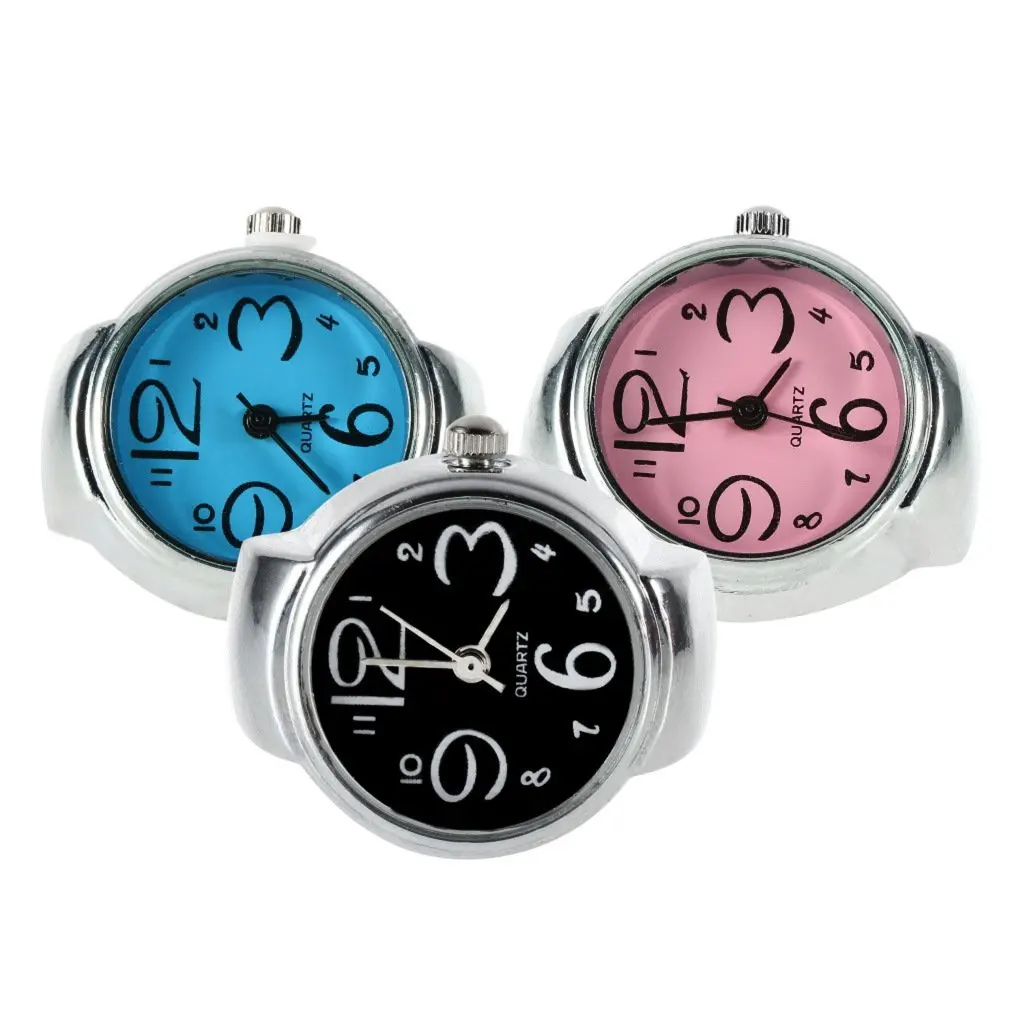 Креативные модные стальные круглые эластичные кварцевые часы с кольцом на палец