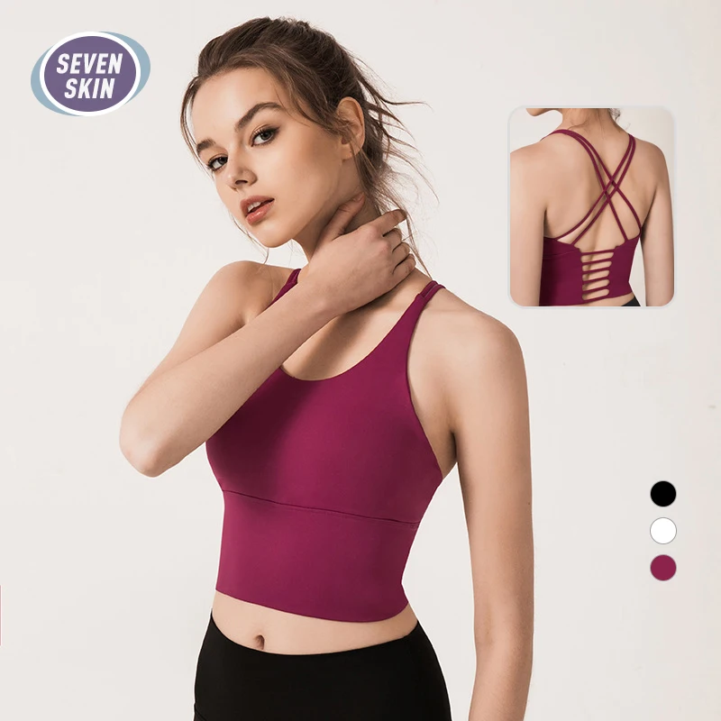 

SEVEN SKIN Lightweight Soft Fitness Bras Workout Gym Sports Bra Women Naked-Feel Crop Top Athletic Backless Yoga Tops Underwear