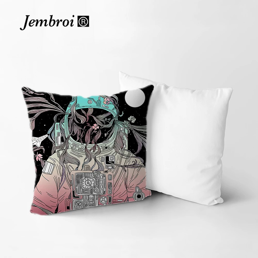 

Single-sided Printing Polyester Cushion Cover Astronauts Universe Cosmos Black Cartoon letter Decorative Pillows Case for Sofa