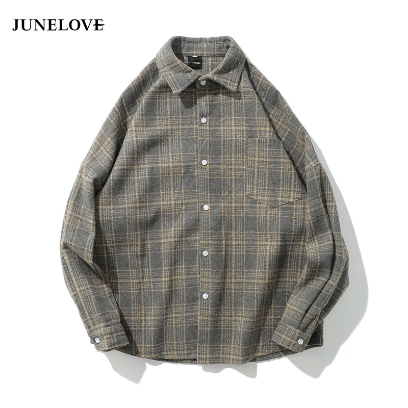 Женская фланелевая рубашка в клетку JuneLove свободная винтажная с длинным рукавом