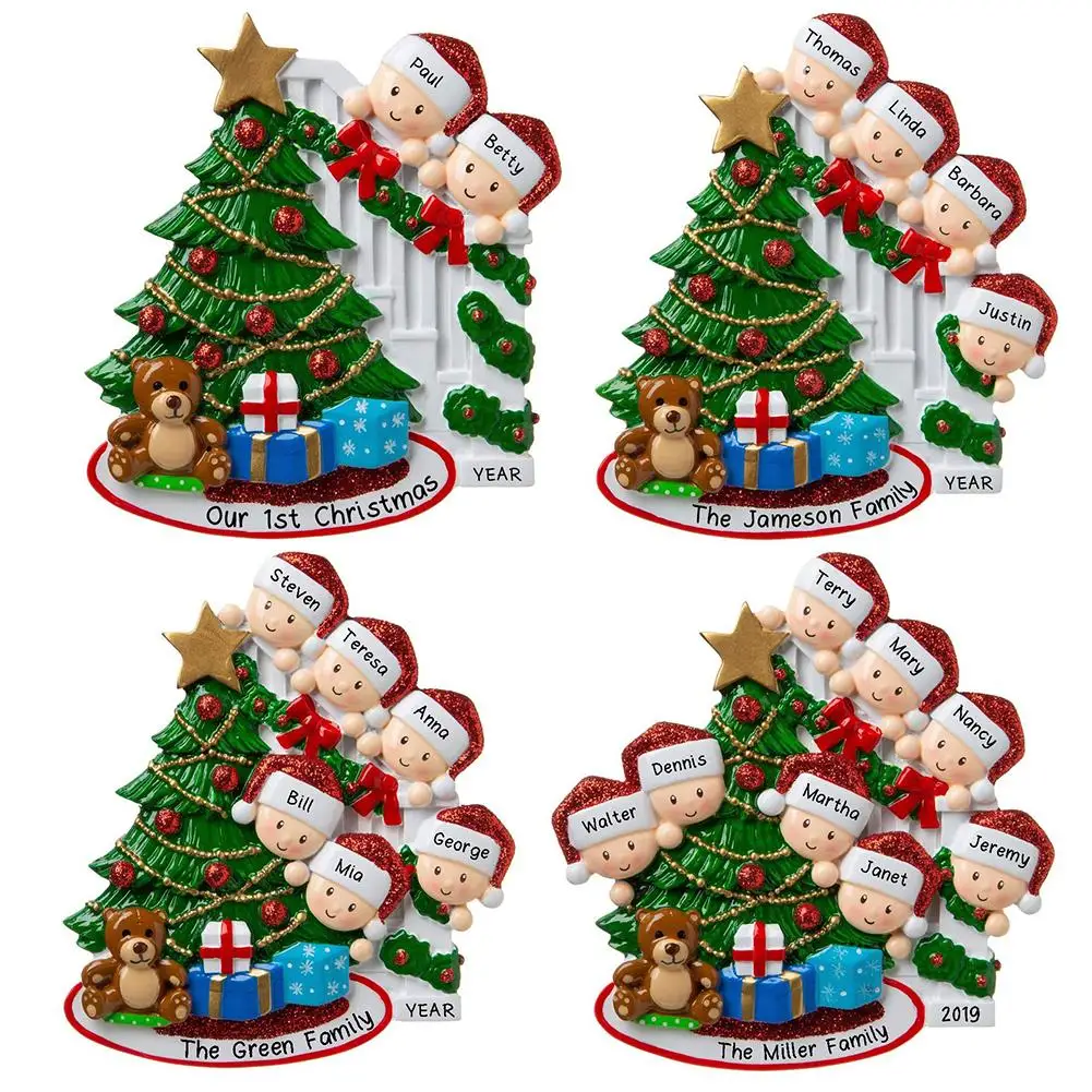 

2020 Personalized Family Christmas Tree Ornament Personalize Happy Family Bannister Peeking Family Present Gift Home feasible