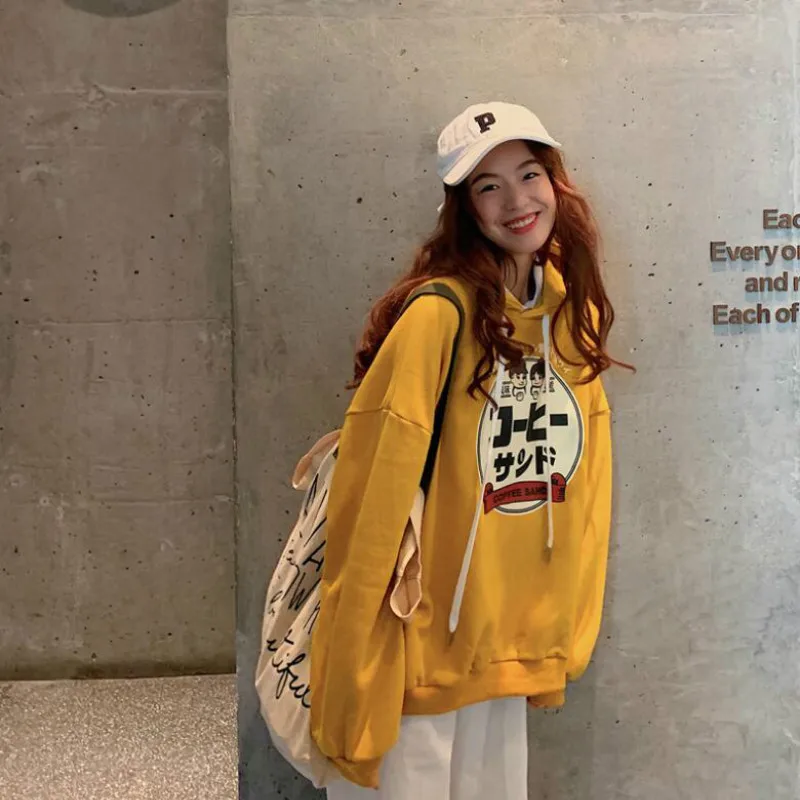 

Hoodies Women 2020 Spring Autumn Sweatshirts Thin Korean Style Loose Kawaii Harajuku Ulzzang Printed Womens Clothes Chic Casual