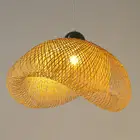 Плетеная бамбуковая лампа ручной работы, подвесной светильник из ротанга с волнистым абажуром, винтажная японская лампа, комнатный обеденный стол для комнаты