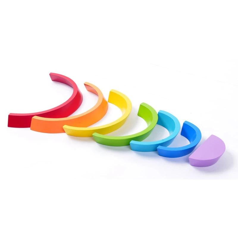 

7 Pcs Set Baby Toys Rainbow Stacker Wooden Toys for Kids Creative Rainbow Building Blocks Educational Toys