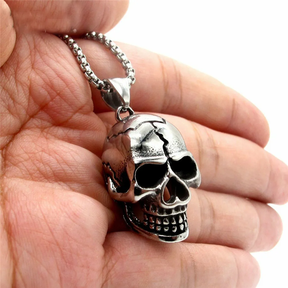 

Gothic Mens Stainless Steel Biker Punk Skull Pendant Necklace Chain Set