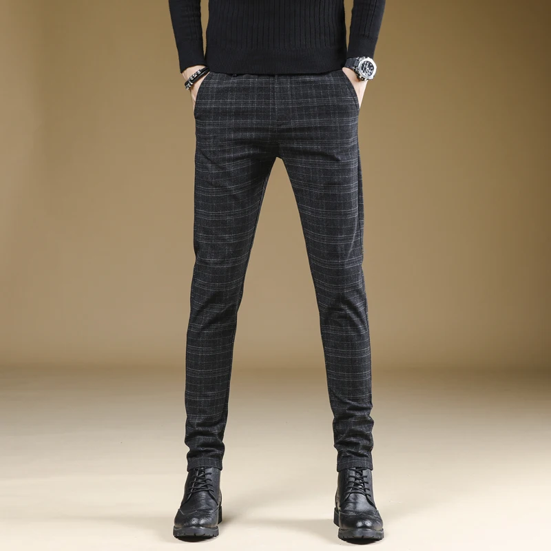 2021 autumn new men's Korean version of the trendy plaid trousers fashion trend brand casual all-match straight-leg pants