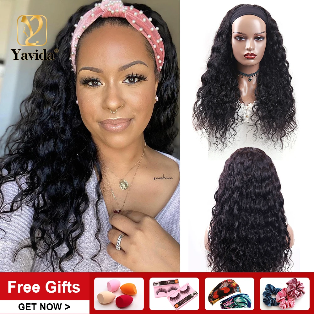 

Yavida Brazilian Water Wave Hair Headband Wigs 100% Remy Human Hair Wigs With Free Headband Glueless Wigs For Black Women