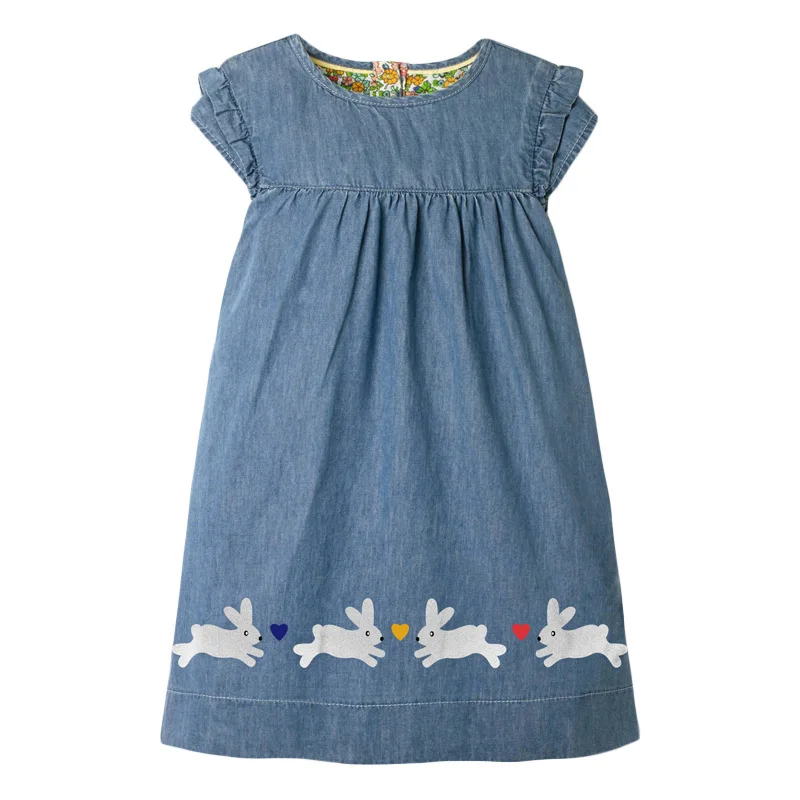 

Frocks for Girls 2021 Summer Baby Girl Children Clothes Toddler Bunny Applique Vestiods Casual Cotton Dress for Kids 2-7 Years