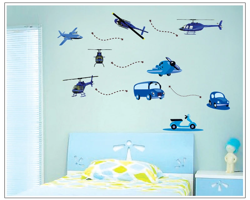 1 шт. мультяшный Вертолет Автомобильный стены Стикеры художественный дизайн