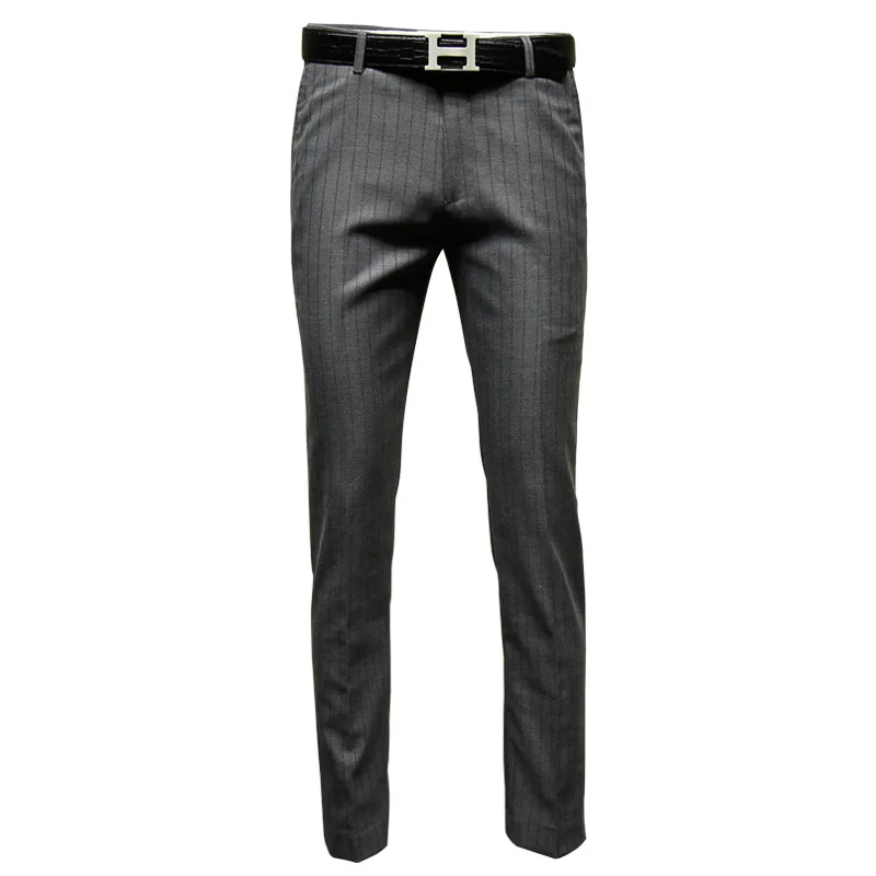 Брюки мужские в серую полоску облегающий костюм брюки строгие для деловых мужчин