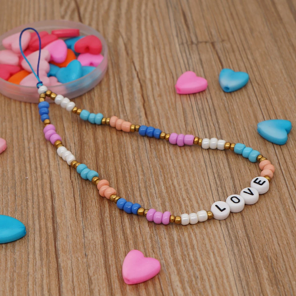 

Boho Cell Phone Strap Lanyard Chain Colorful Pendant For Women Phone Case Hanging Cord Bag letter Love polymer clay Jewelry Gift