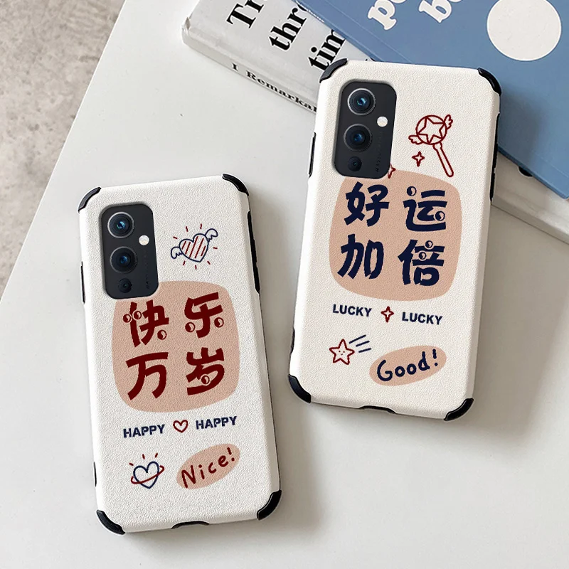 

Good Luck Case For Oneplus 9 9pro 8t 8 8pro Four Corners Stick Leather Cover