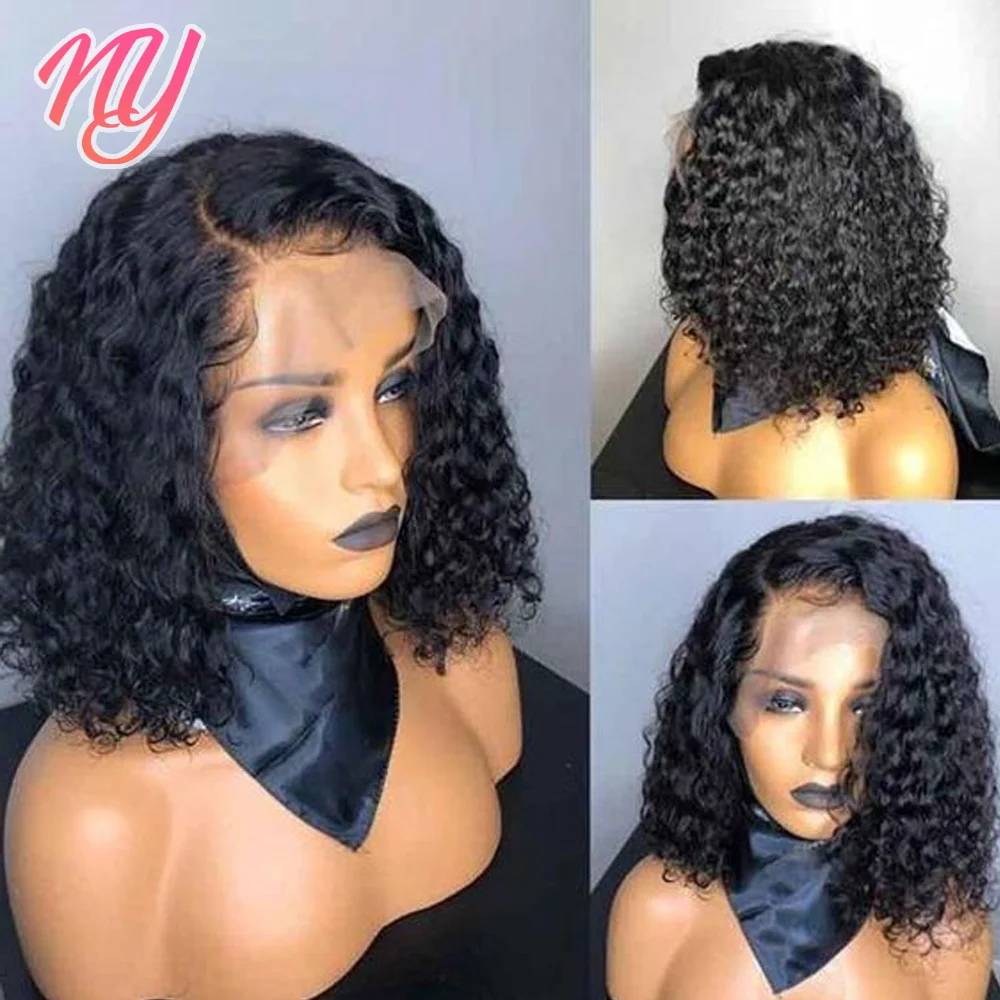 BOB 1B Lace Front Wigs Human Hair For Black Women PrePlucked Baby Hair Brazilian Hair 13X4 Deep Wave Wigs Remy Hair 180% Density