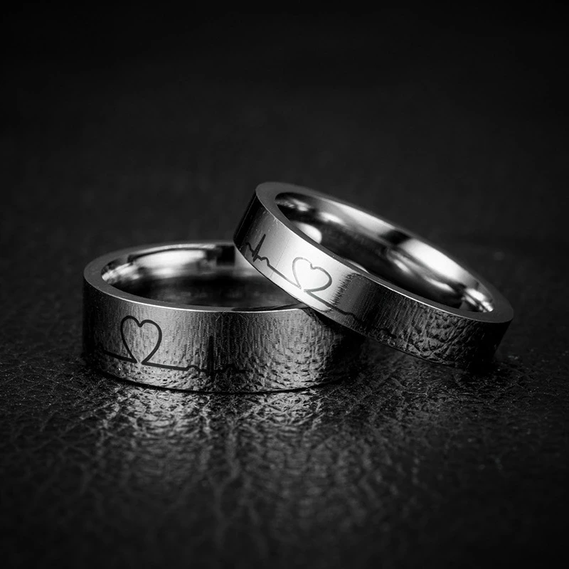 Парные кольца сердцебиение ЭКГ влюбленные половина круга обручальные из