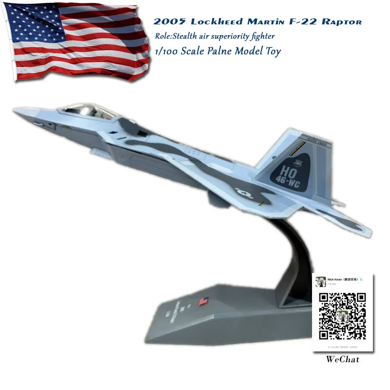 

AMER 1/100 Scale Military Model Toys USAF F-22 Raptor Stealth Fighter Diecast Metal Plane Model Toy For Collection/Gift