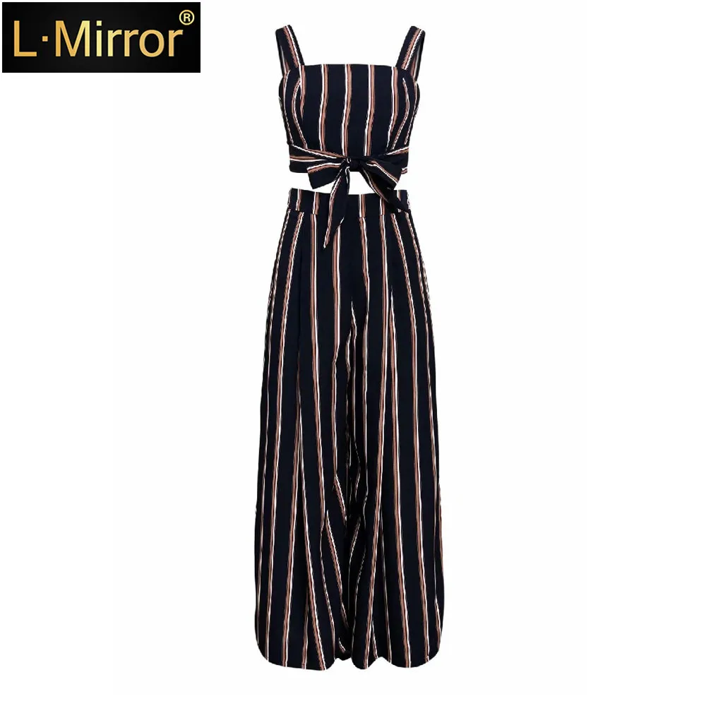 

L.Mirror 2Pcs/Set Women Sling Casual Outfit Summer Sexy Wrapped Chest Tops Wide Leg Pants Beach Boho Travel Daily Sets