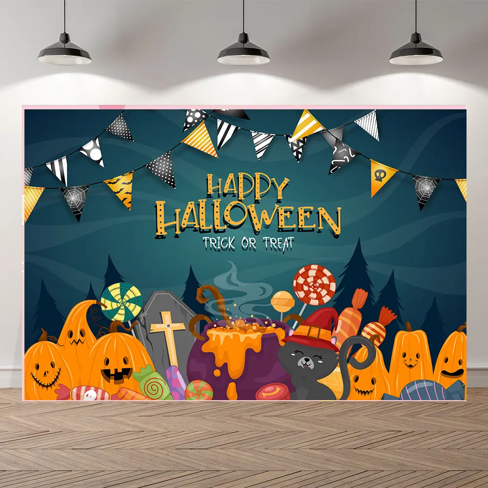 

Neoback Halloween Party Castle Cute Bat Pumpkin Monster Flag Photography Background Photographic Backdrop For Photo Studio Shoot