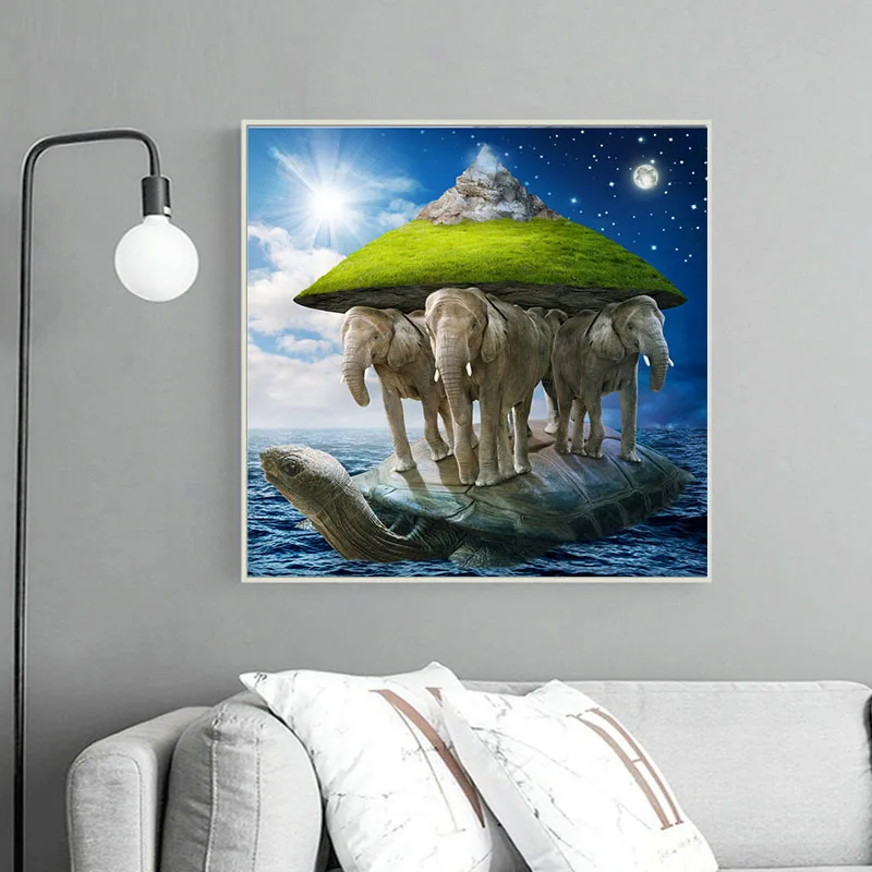 Постер на холсте с изображением слона черепахи гор|Рисование и каллиграфия| |