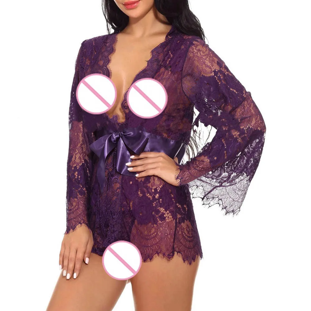 Женская сексуальная эротическая ночная рубашка Babydoll кружевное прозрачное белье с ресницами Сексуальная v-образная пижама халаты стринги женская пижама Интимная* X
