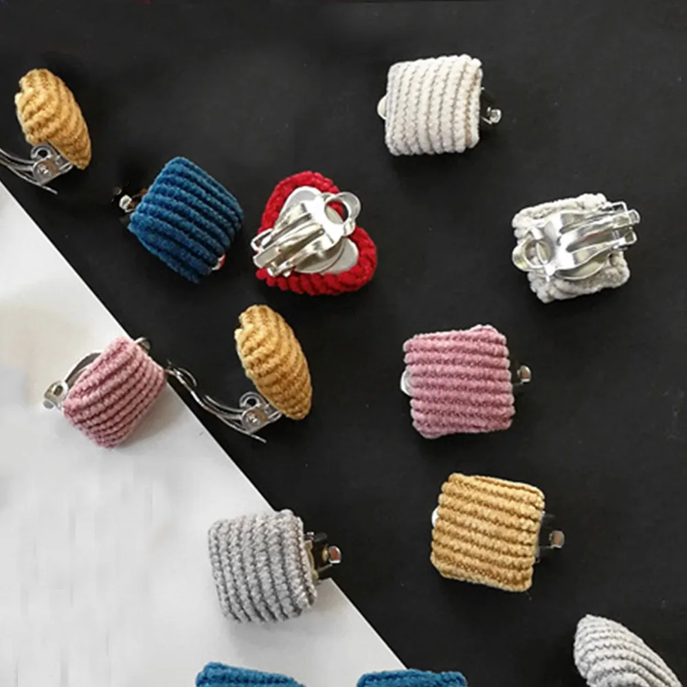 Серьги без отверстия для ушей синие красные Хлопчатобумажные серьги в форме