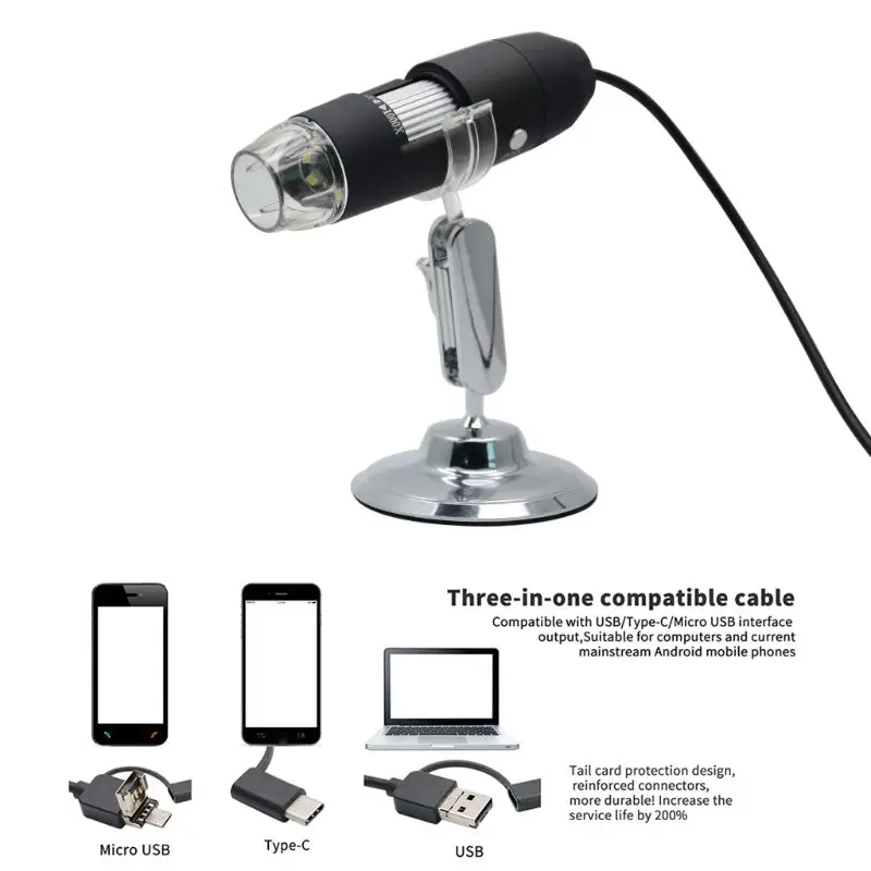 

2021 New 2MP 3in1 USB 1000X Microscope Camera 1080p Video for Smart Phone OSX Windows PC