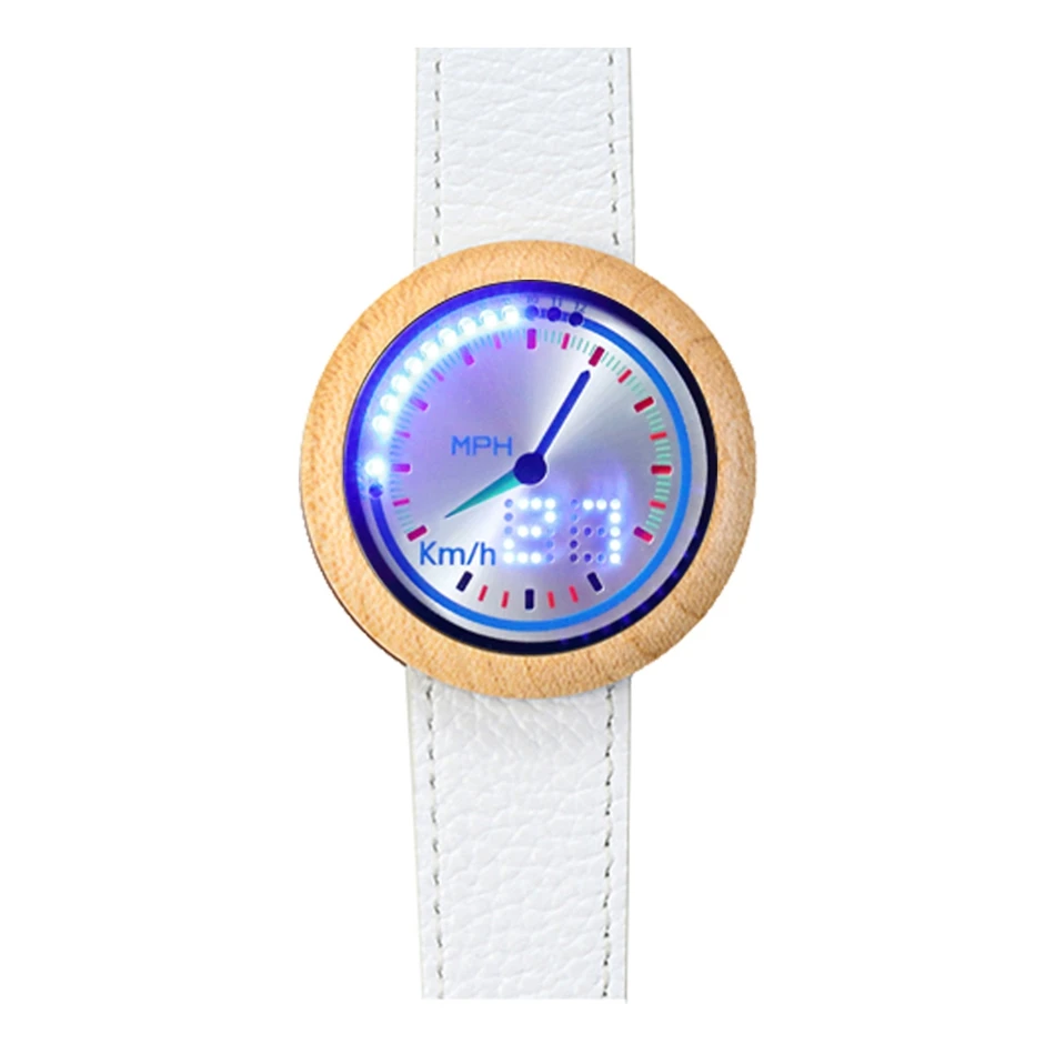 Часы мужские деревянные со светодиодной подсветкой спидометром и цифровым