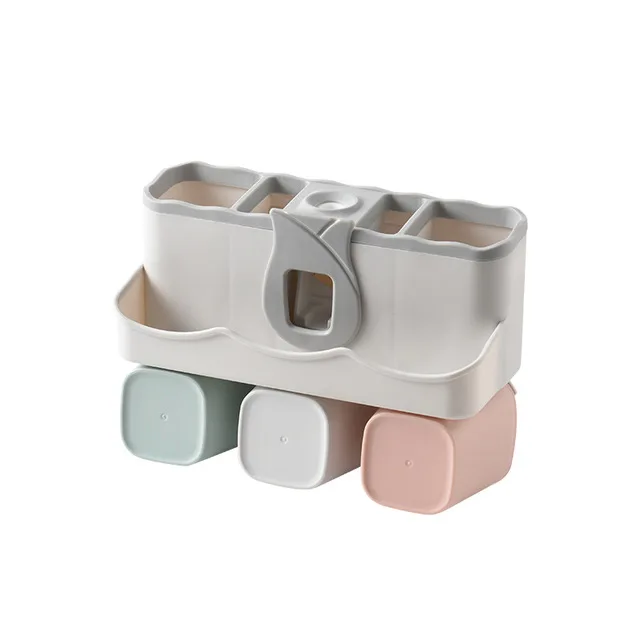 3 cup 4pcs Multifunctional Toothbrush Holder Bathroom Accessories Set Automatic Toothpaste Dispenser Holder Bathroom Storage - Цвет: 3 cup