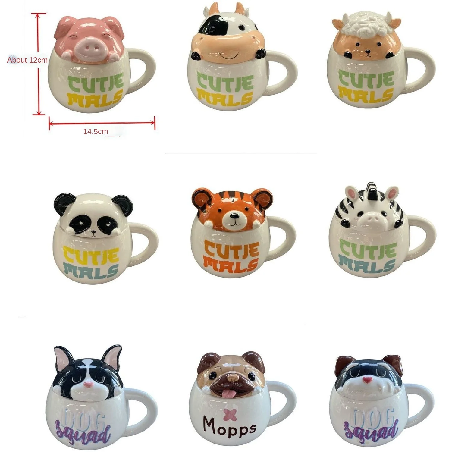 Creative Animal Shape Cup Cow Exquisite Handle Cup Sheep Dog Pig Cup Ceramic Coffee Cup with Lid Water Cup 400ml Birthday Gift