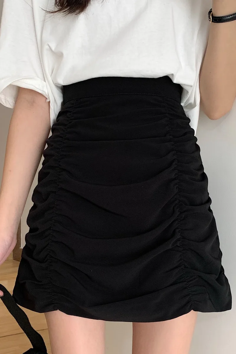 

New mini skirt Women fashion texture pleated skirt ladies side zipper chic hem skirts short skirts for women