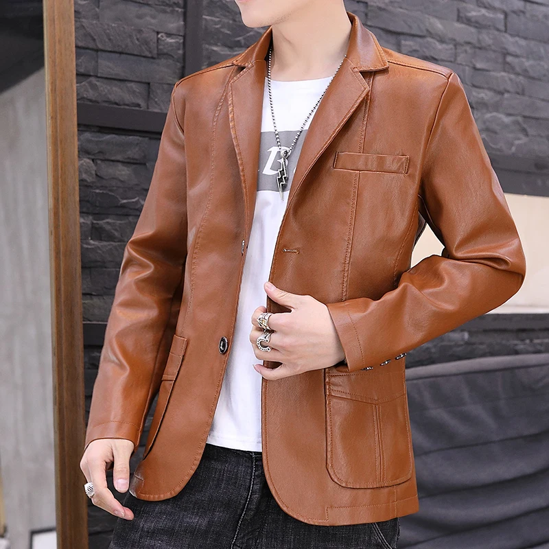 

Men's leather motorcycle jacket jacket 2020 spring slim Korean fashion handsome leather jacket men SL92