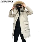 Мужской зимний пуховик, толстая теплая куртка с отстегивающимся капюшоном и меховым воротником, пуховик, парки, Мужская удлиненная куртка на белом утином пуху
