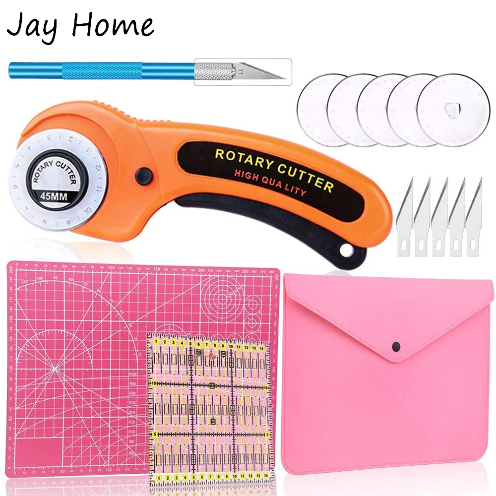 

5pcs 45 mm Rotary Cutter Set with Storage Bag A4 Self Healing Cutting Mat & Sewing Ruler &Craft Knife for Leather Quilting Craft