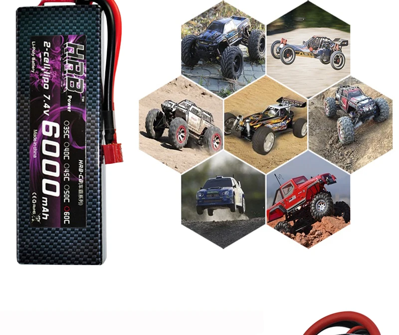 Аккумулятор hrb Lipo 2S 7,4 V 6000mAh 60C XT60 T Deans TRX EC5 XT90 RC части жесткий чехол для Traxxas самолеты автомобили лодки 4x4 1/8 1/10