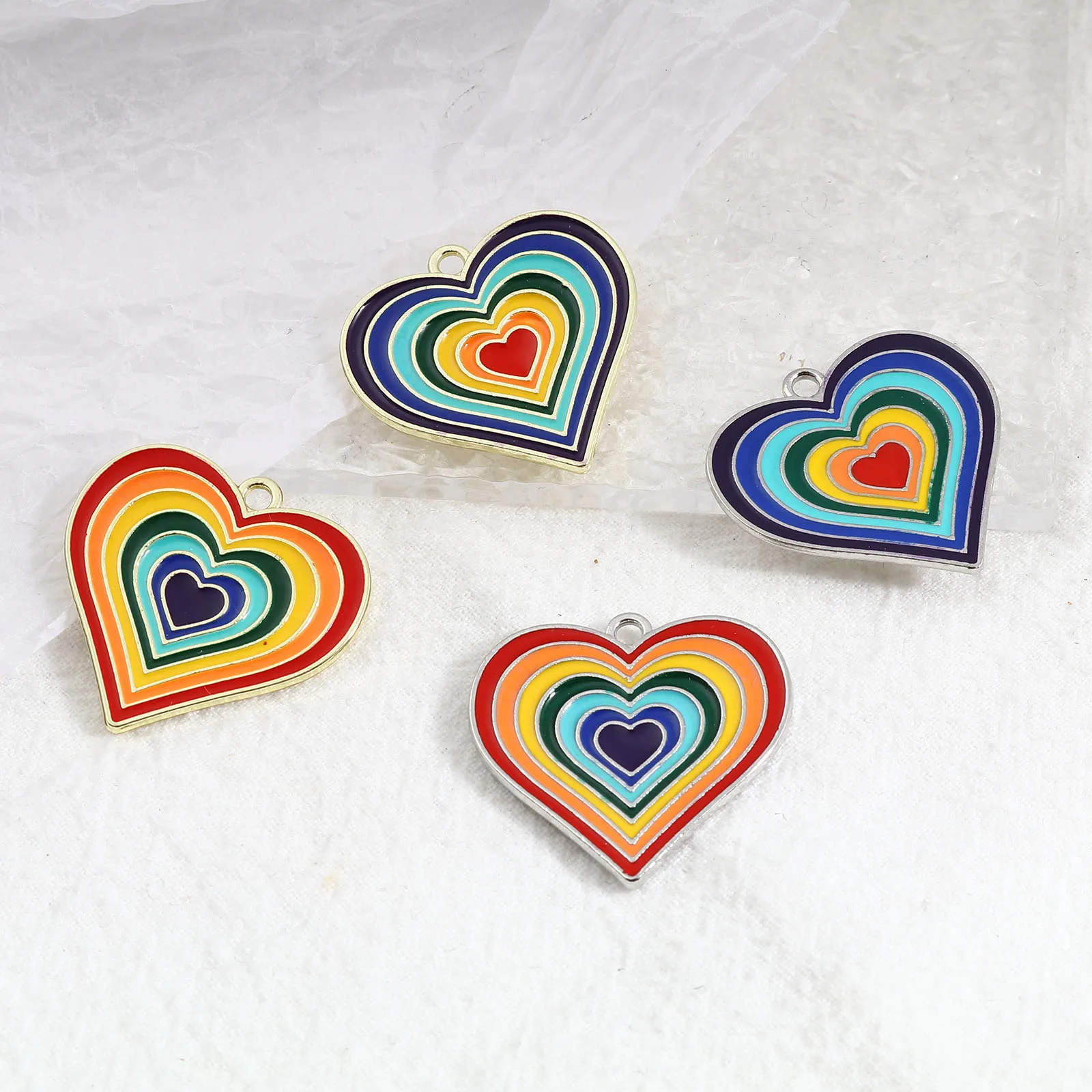 

5PCs Fashion Rainbow Heart Charms Pendant For Jewelry Making Colorful Heart Pendant Necklace Earrings DIY Gift