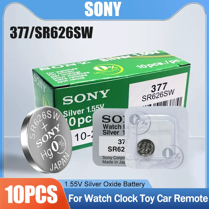 10 шт. оригинальный SONY 377 SR626SW 377A AG4 SR626 LR66 LR626 1 55 в оксид серебра батарейка для часов