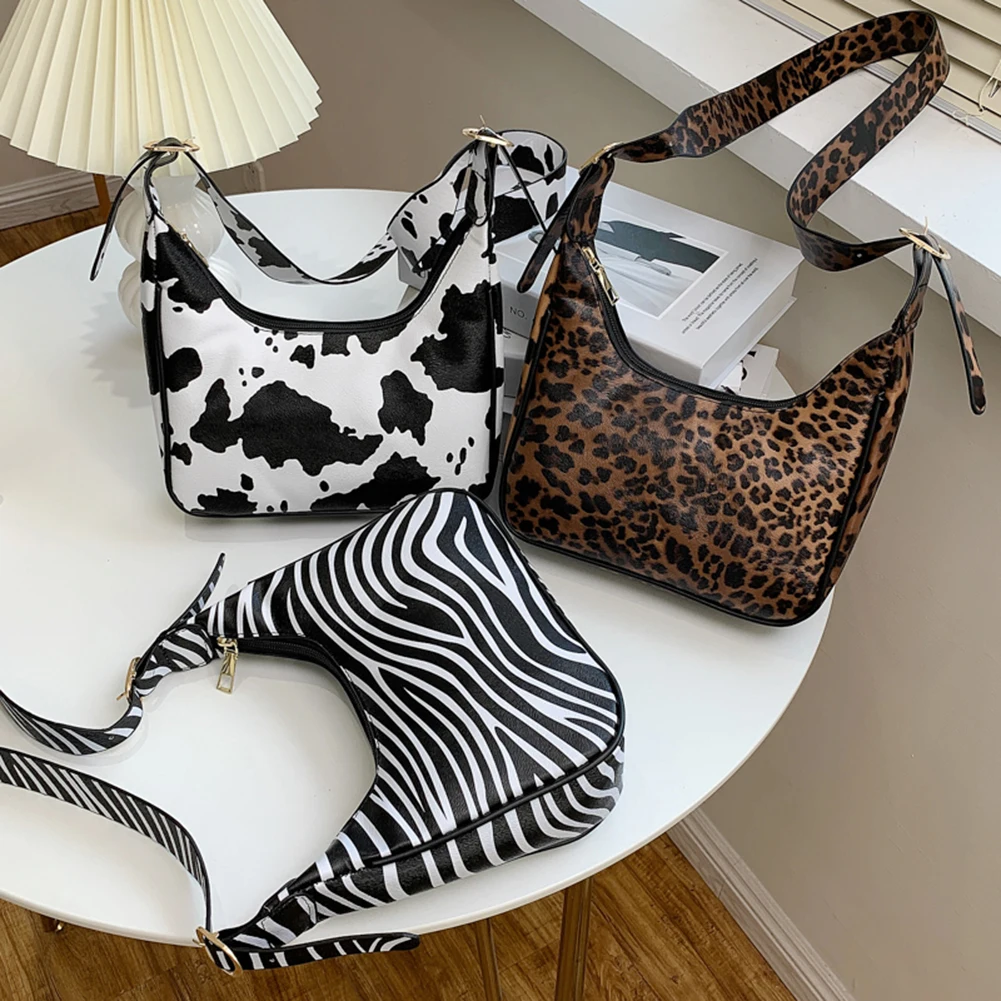 

Женская Повседневная сумка-мессенджер на плечо, маленькая сумка-хобо из искусственной кожи с коровьей зеброй и леопардовым принтом на молн...