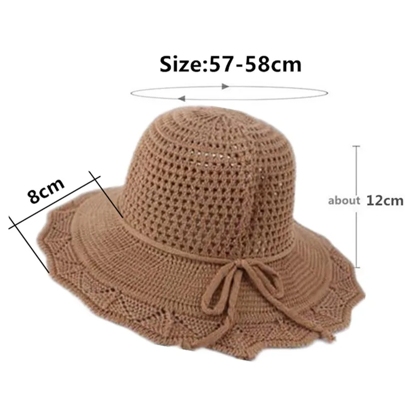 

New Summer Women's Straw Hat Mesh Cap Hollow Breathable Sun Hats Ladies Foldable Fashion Big Brim Beach Hat Women Panama Hat