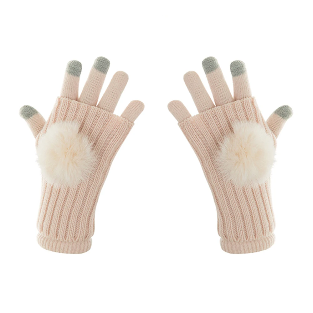 

2021 Women's Knitted Winter Gloves Fashion Rabbit Hair Ball Ladies Warm Thick Gloves Touch Screen Cycling Driving Gloves