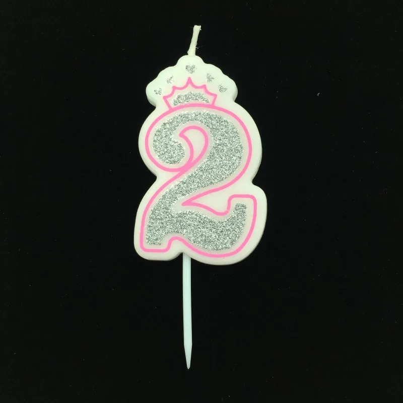 Pink 2 Сверкающие Серебристые розовые/синие свечи с цифрами на день рождения 0-9 для детей, взрослых девочек, для вечеринки на день рождения, короны, свечи для торта, украшения - Цвет: Pink 2