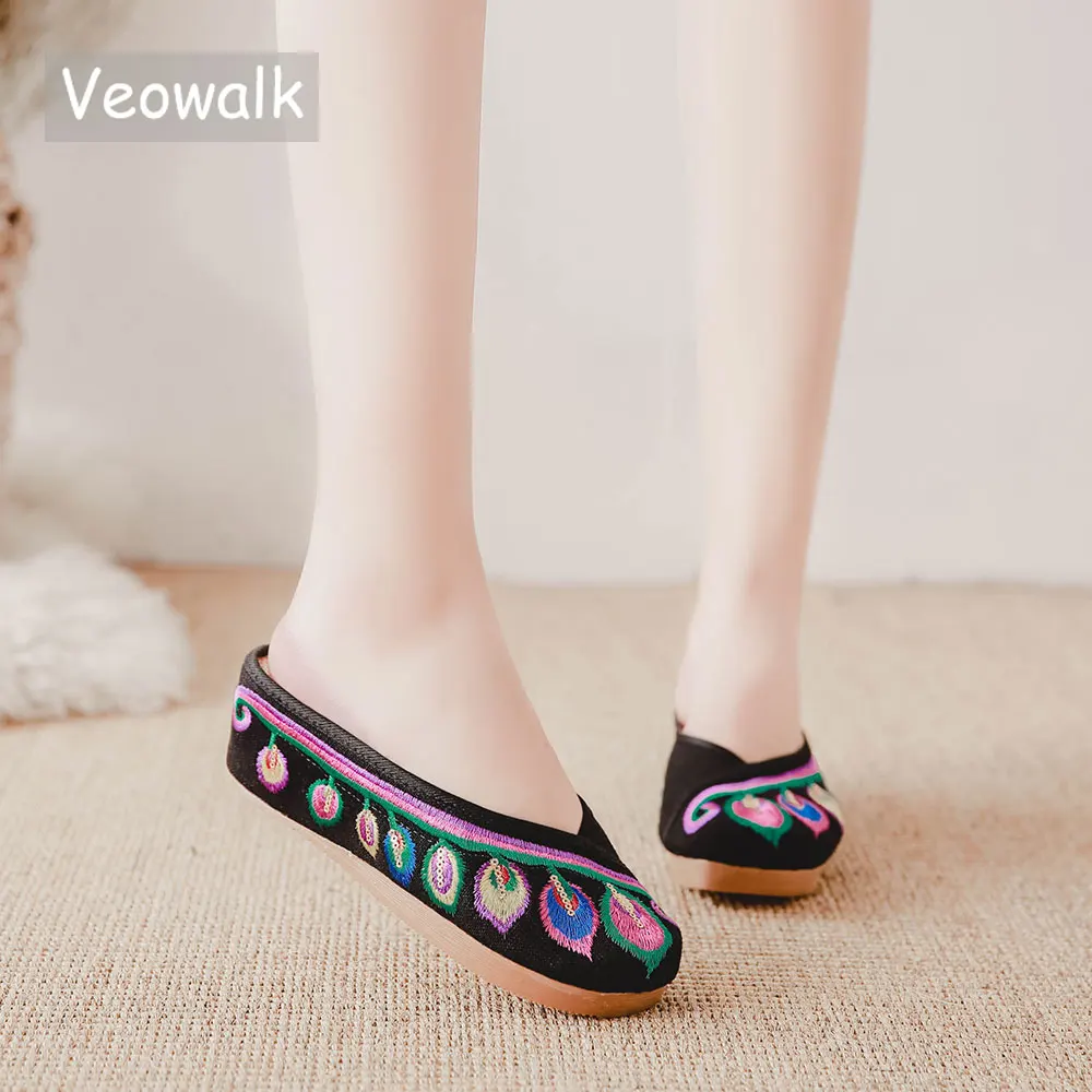 Женские хлопковые шлепанцы ручной работы Veowalk летние повседневные на танкетке