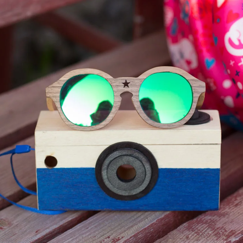 Детские круглые деревянные солнцезащитные очки с поляризационными линзами для
