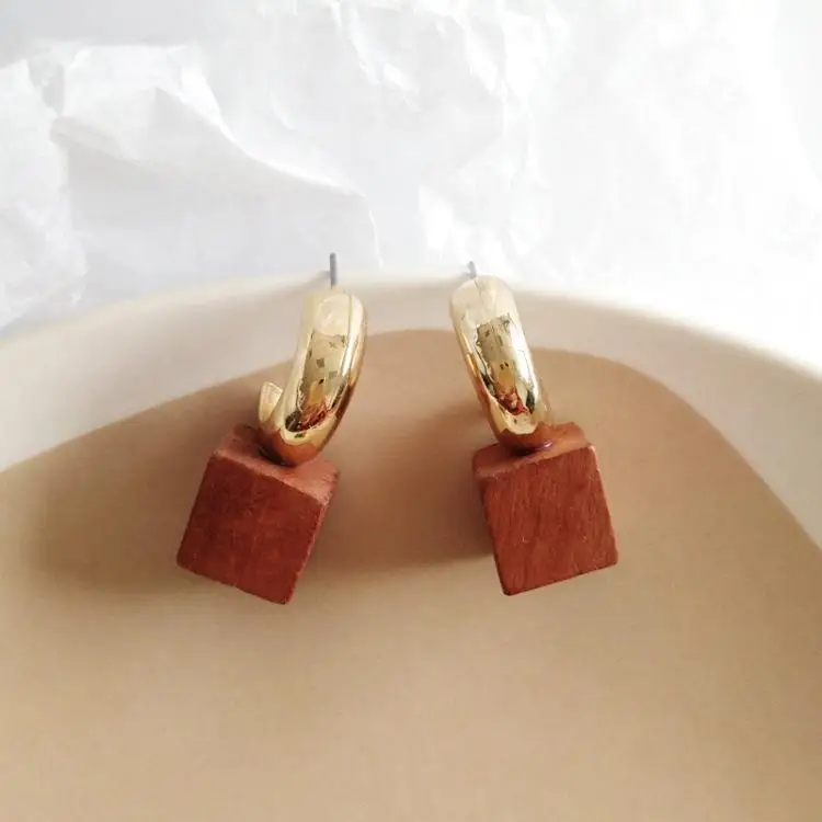 Geometric Wood Earring Vintage Korean Wooden Colorful C Shape Earrings | Украшения и аксессуары