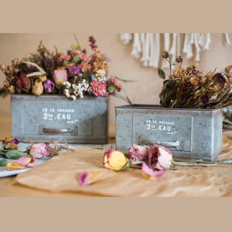 Прямоугольный горшок для растений с суккулентами цветочный железный в стиле