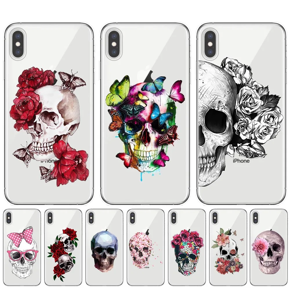 Чехол для телефона в стиле ретро с рисунком черепа розами iPhone X XR XS 11 Pro Max 8 7 6 6S Plus 5S