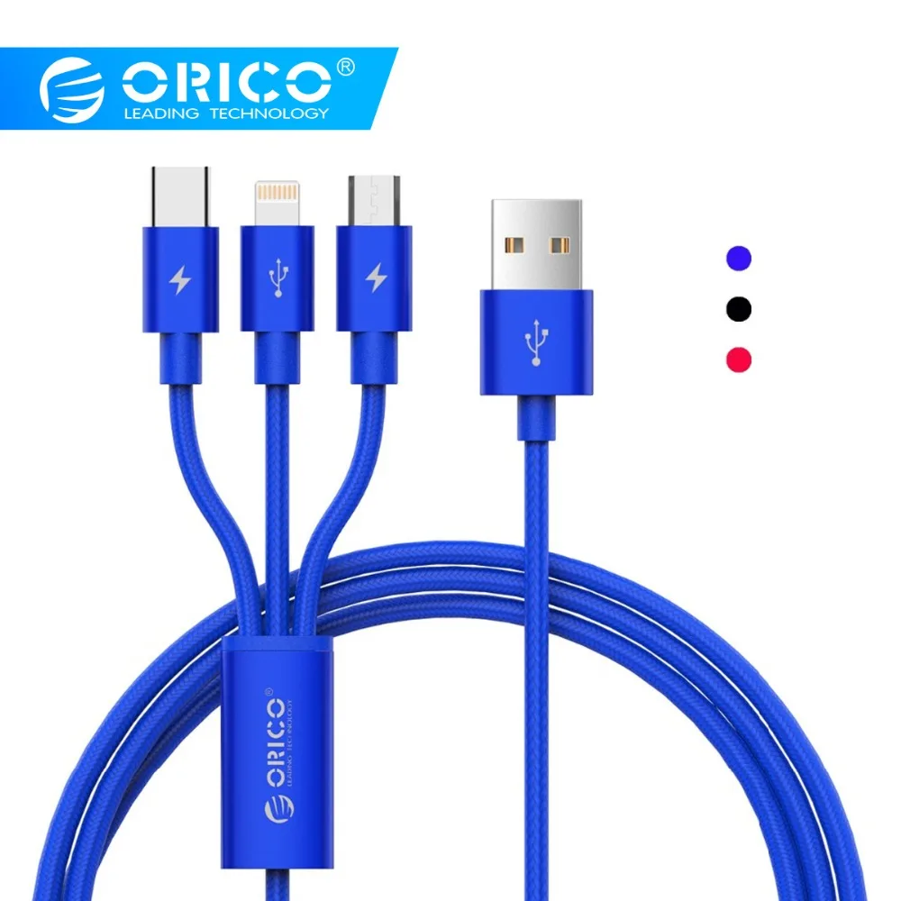 ORICO 3 в 1 type C 8Pin Micro USB кабель для iPhone 8X7 6 6S Plus iOS 10 9 8 samsung Nokia USB кабели для быстрой зарядки шнур