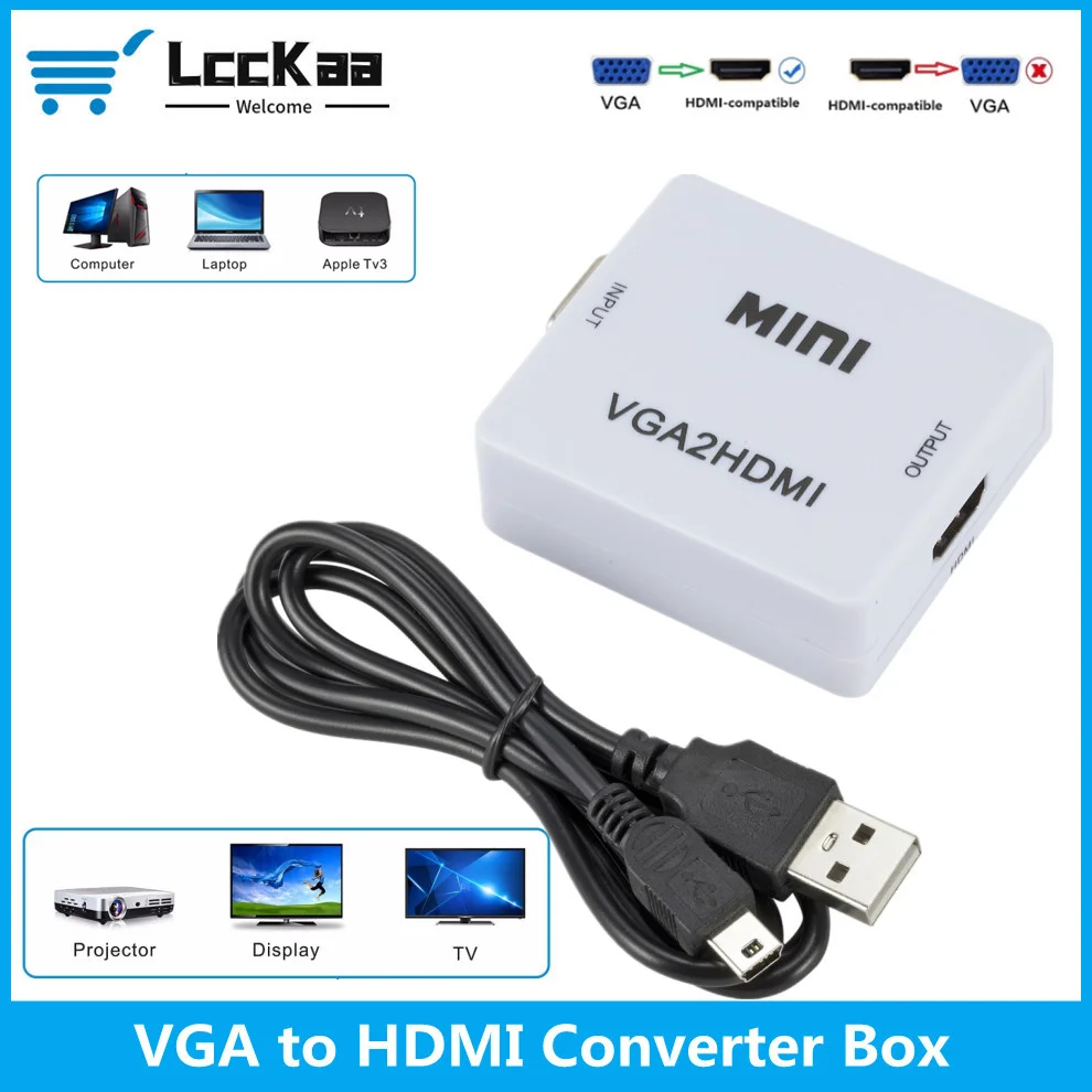 Портативный конвертер LccKaa Mini VGA в HDMI видеоприставка VGA2HDMI аудиоадаптер 1080P для