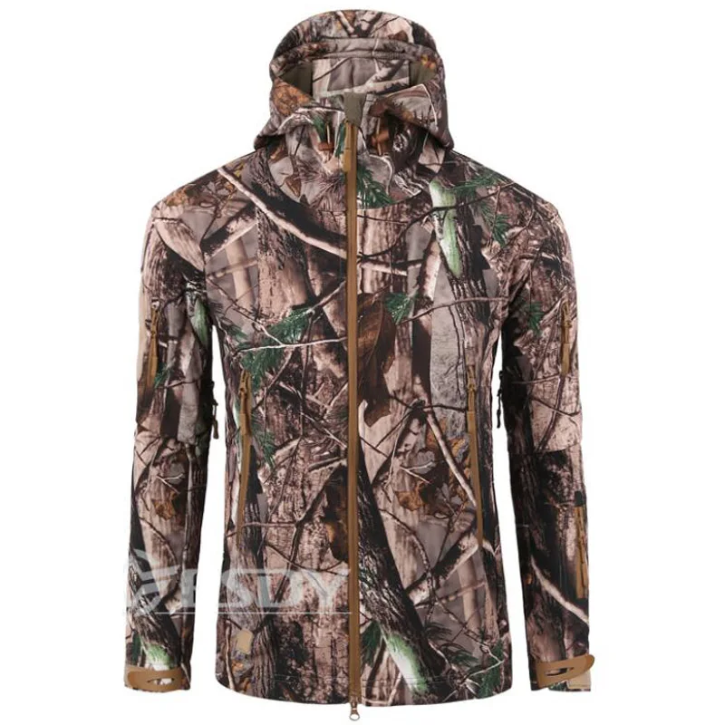 Dead leaves camo Тактическая куртка мужская военный камуфляж для вылазок Водонепроницаемая ветровка из мягкой ткани мужская зимняя теплая флисовая куртки летчиков охотничья одежда - Color: Dead leaves camo